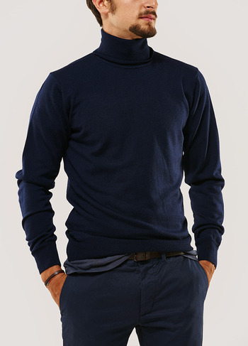 maglia dolcevita blu navy merino extrafine
